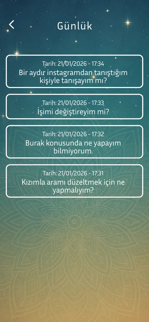 Kaydedilmiş okumaların yer aldığı Günlük